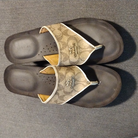 Coach Shoes - Coach Janice Coated Logo Wedge Platform Thong Flip Flop Sandal Brown